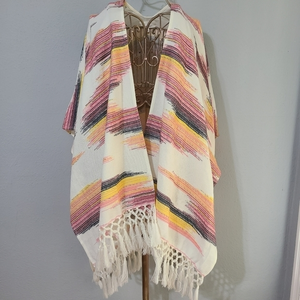 Anthropologie Sunrise Embroidered Kimono Top One Size Boho Fringe‎